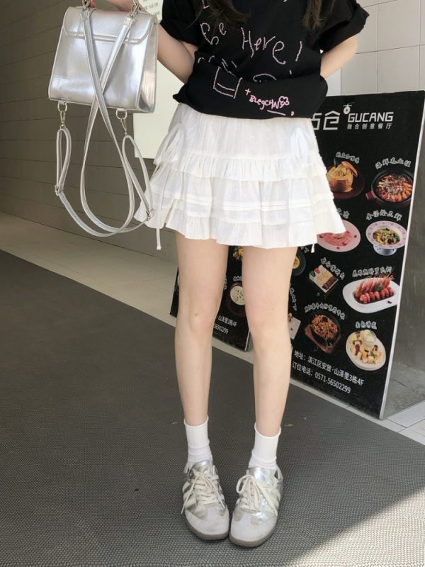Cute Girl Summer Ballet Style Bow Tie A-Line Skirt - High-Waisted Slimming Short Skirt for Youthful 90s Inspired Fashion