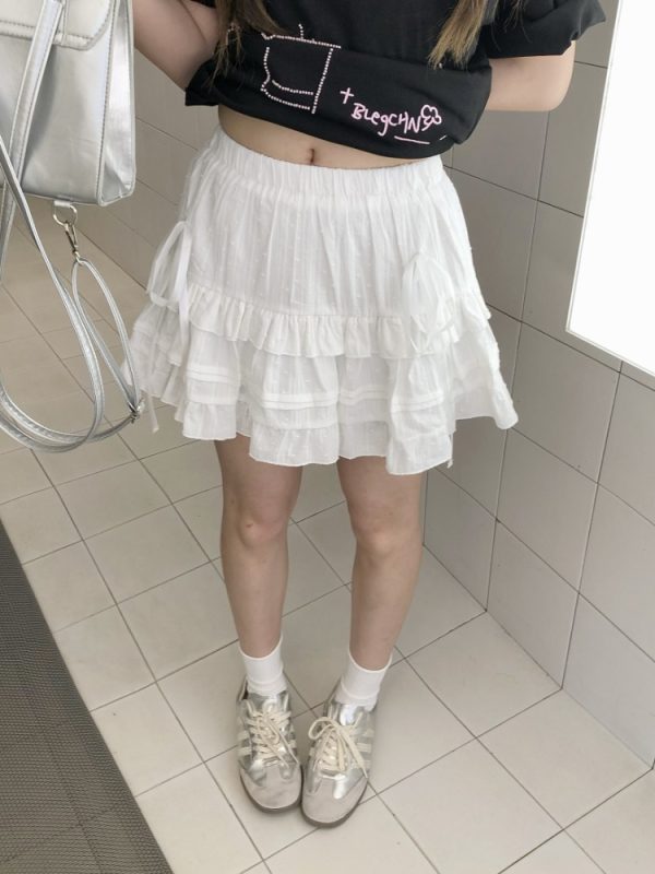 Cute Girl Summer Ballet Style Bow Tie A-Line Skirt - High-Waisted Slimming Short Skirt for Youthful 90s Inspired Fashion