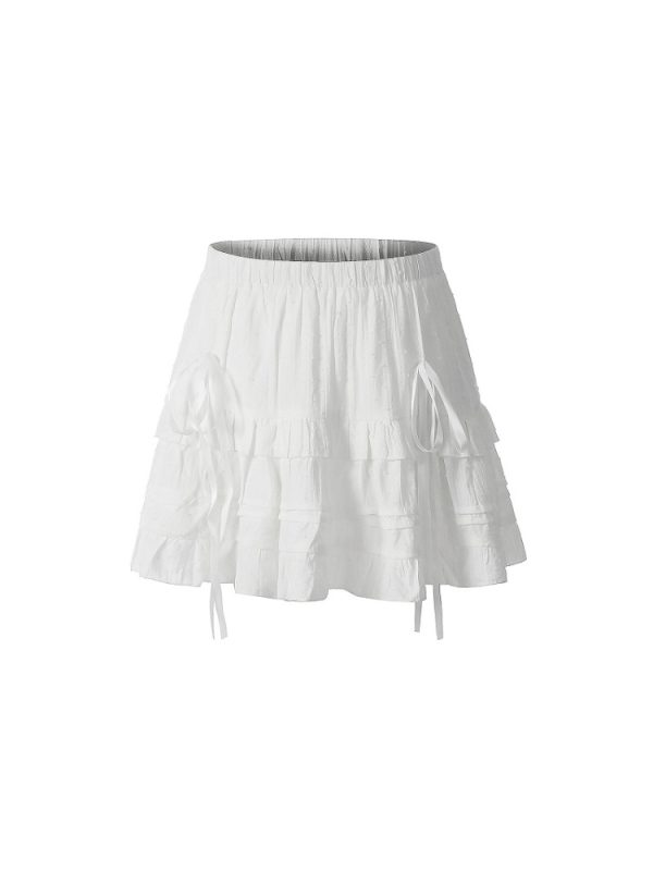 Cute Girl Summer Ballet Style Bow Tie A-Line Skirt - High-Waisted Slimming Short Skirt for Youthful 90s Inspired Fashion