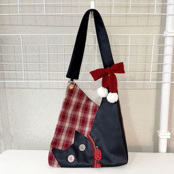 Cute Plush Cat Tote Bag - Red Series New Year Birthstone Lucky Shoulder Crossbody Bag for Y2K and Korean Style Fashion