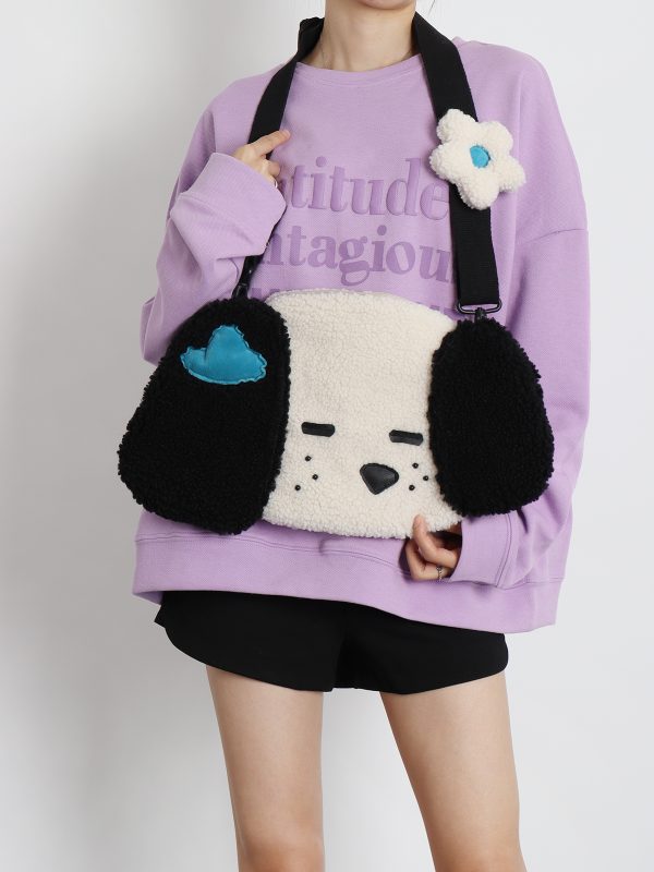 Cute Plush Dog Crossbody Bag for Girls - Large Capacity, Autumn Style, Single Shoulder, Two-Dimensional Design