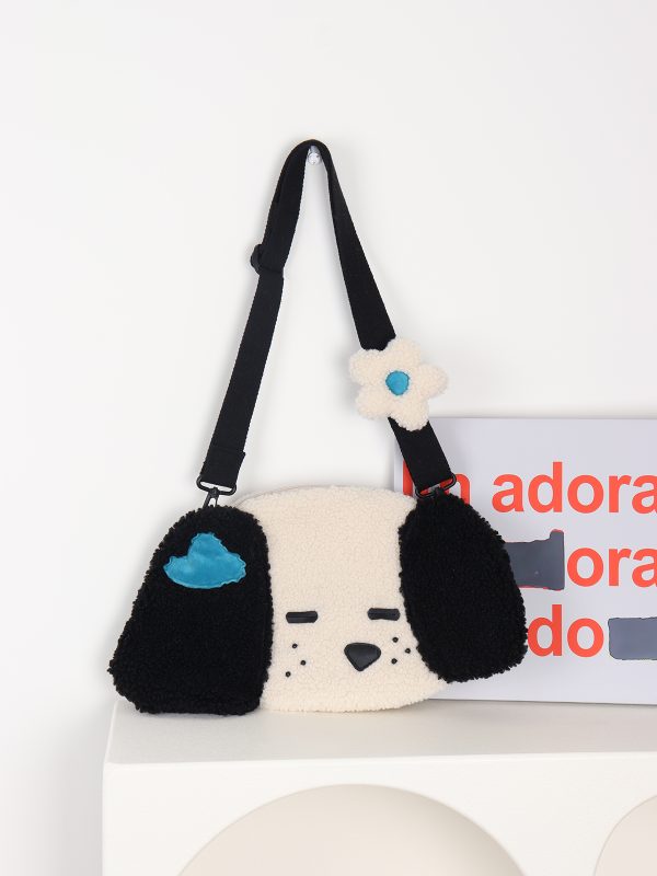 Cute Plush Dog Crossbody Bag for Girls - Large Capacity, Autumn Style, Single Shoulder, Two-Dimensional Design