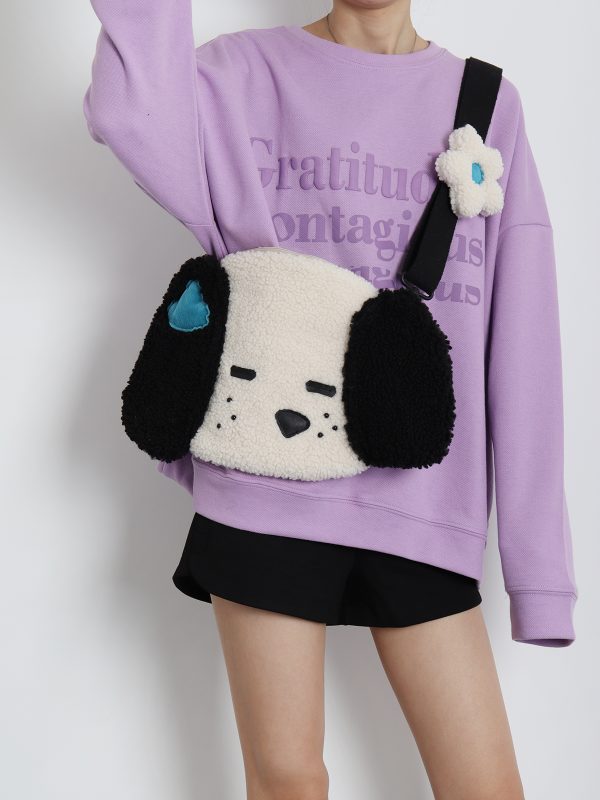 Cute Plush Dog Crossbody Bag for Girls - Large Capacity, Autumn Style, Single Shoulder, Two-Dimensional Design