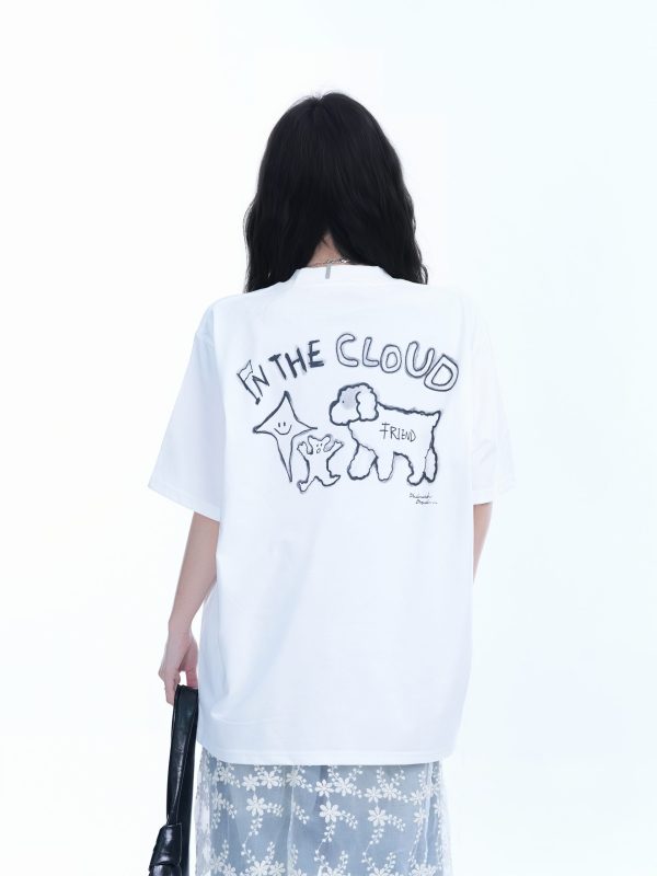 Cute White Oversized Short Sleeve T-Shirt for Women with Sheep Graphic - Summer Y2K Style, Casual Loose Fit