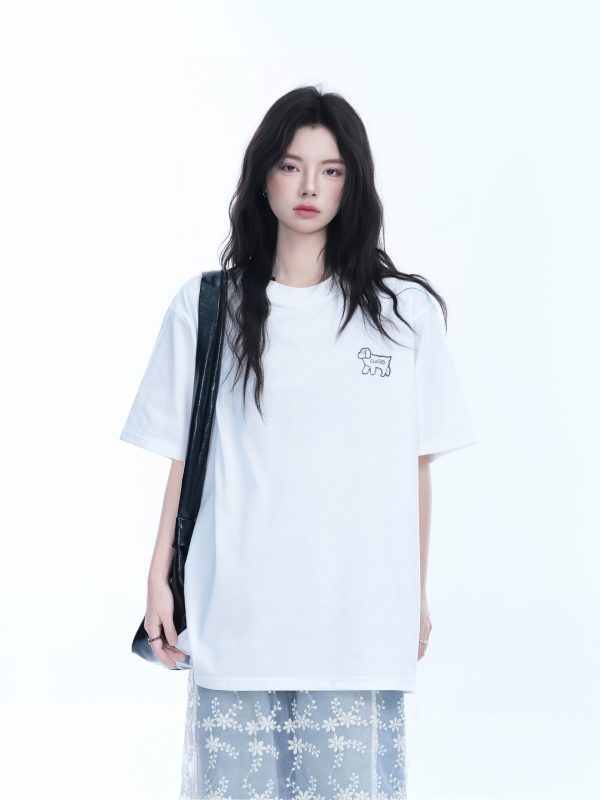 Cute White Oversized Short Sleeve T-Shirt for Women with Sheep Graphic - Summer Y2K Style, Casual Loose Fit