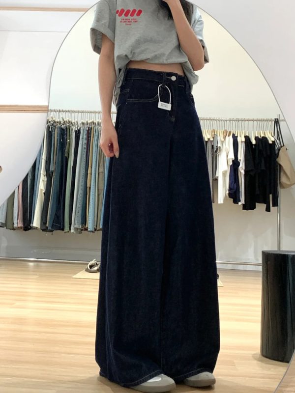 Dark Blue Wide-Leg Jeans for Plus-Size Women - 2025 Loose Fit, Flattering Casual Pants, Relaxed Style