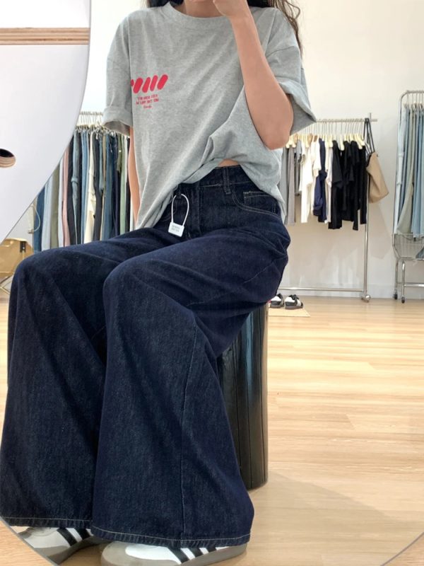 Dark Blue Wide-Leg Jeans for Plus-Size Women - 2025 Loose Fit, Flattering Casual Pants, Relaxed Style