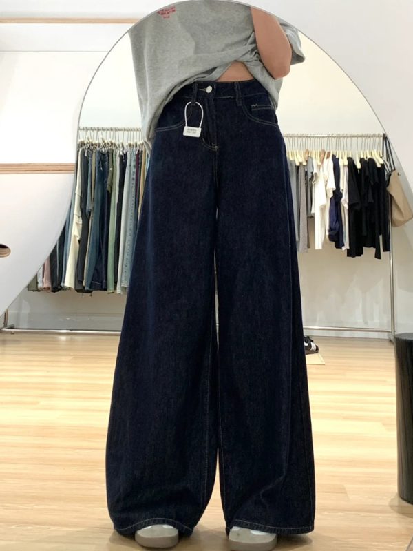 Dark Blue Wide-Leg Jeans for Plus-Size Women - 2025 Loose Fit, Flattering Casual Pants, Relaxed Style