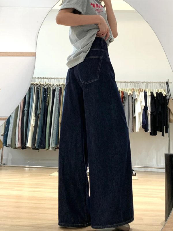 Dark Blue Wide-Leg Jeans for Plus-Size Women - 2025 Loose Fit, Flattering Casual Pants, Relaxed Style