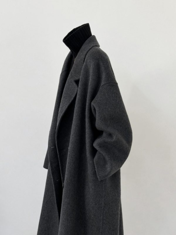 Dark Gray Reversible Cashmere Coat for Women - 2024 Autumn Winter Loose Fit Petite High-End Casual Wool Outerwear