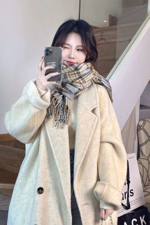 Dark Gray Reversible Cashmere Coat for Women - 2024 Autumn Winter Loose Fit Petite High-End Casual Wool Outerwear