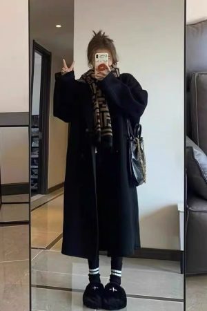 Dark Gray Reversible Cashmere Coat for Women - 2024 Autumn Winter Loose Fit Petite High-End Casual Wool Outerwear