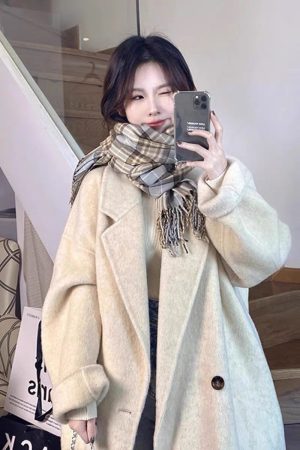 Dark Gray Reversible Cashmere Coat for Women - 2024 Autumn Winter Loose Fit Petite High-End Casual Wool Outerwear