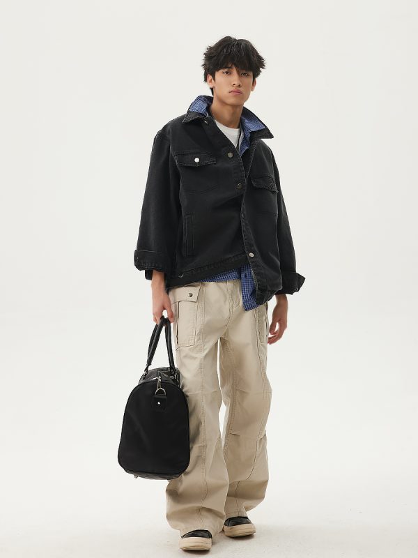 Deconstructed Patchwork Design Casual Pants for Men - 2025 Spring Collection Loose Wide-Leg Work Pants