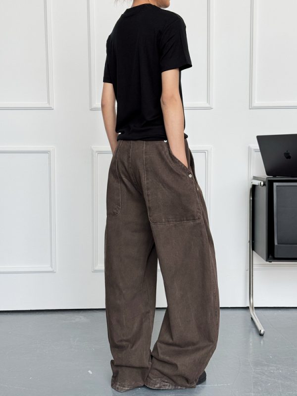 Deconstructed Tailored Casual Pants for Men and Women - Brown Rivet Design, Straight Loose Fit, Long Style, 90s Y2K Inspired