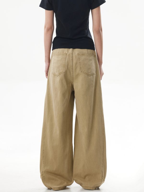 Deconstructed Vintage Work Pants for Men and Women - Retro Patchwork Khaki Curved Knife Design, American Style Fashion