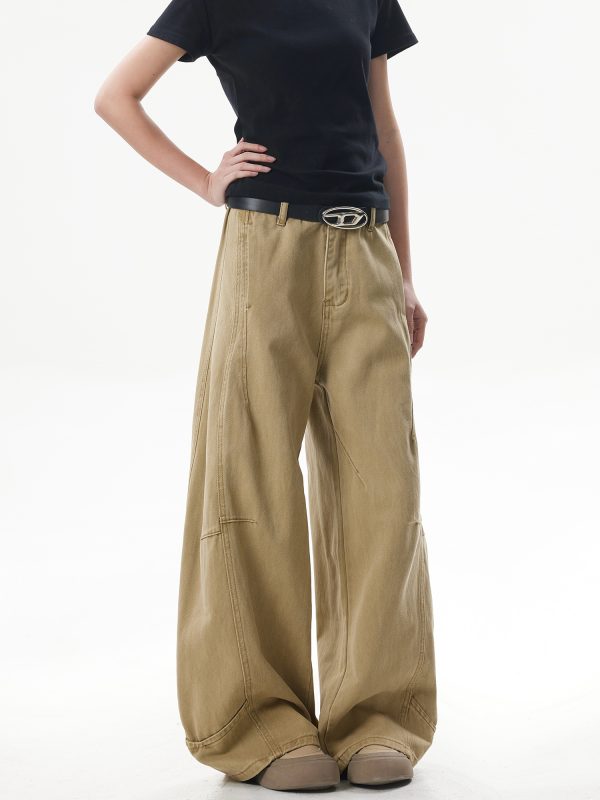Deconstructed Vintage Work Pants for Men and Women - Retro Patchwork Khaki Curved Knife Design, American Style Fashion