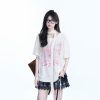Distressed Butterfly Short-Sleeve T-Shirt with Sit and Eat Until the Mountains are Empty Graphic â€“ Trendy American Style, Casual Fit