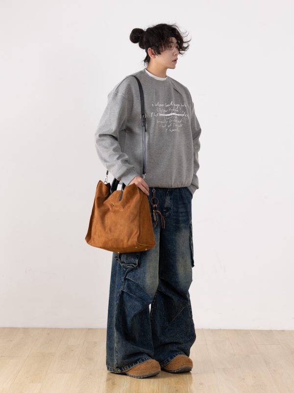 Distressed Straight Leg Retro Workwear Jeans for Men - Versatile Loose Fit Long Pants for Casual 90s Style