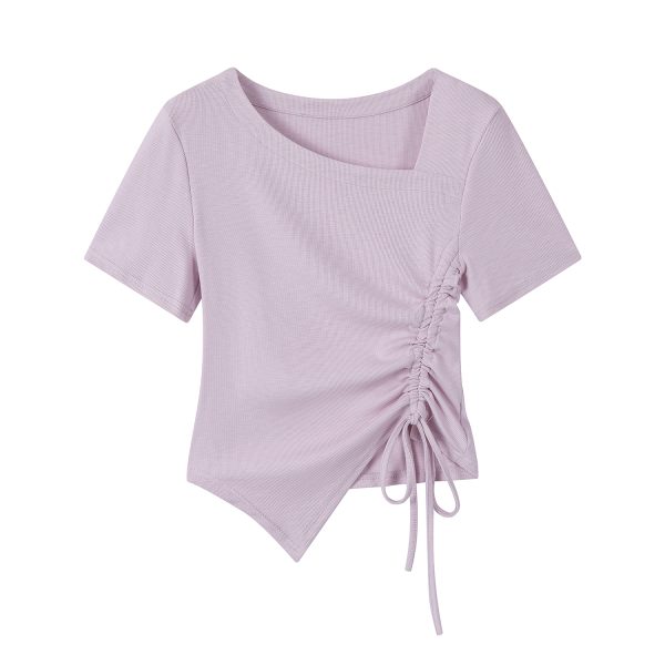 Dopamine Goose Yellow Irregular Waist Short Sleeve T-Shirt Blouse - 2025 Summer Fashion Trend, Y2K Style