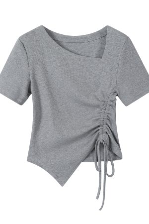 Dopamine Goose Yellow Irregular Waist Short Sleeve T-Shirt Blouse - 2025 Summer Fashion Trend, Y2K Style