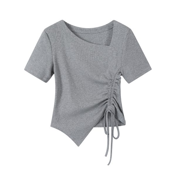 Dopamine Goose Yellow Irregular Waist Short Sleeve T-Shirt Blouse - 2025 Summer Fashion Trend, Y2K Style