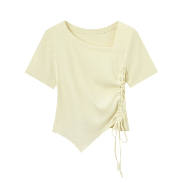 Dopamine Goose Yellow Irregular Waist Short Sleeve T-Shirt Blouse - 2025 Summer Fashion Trend, Y2K Style