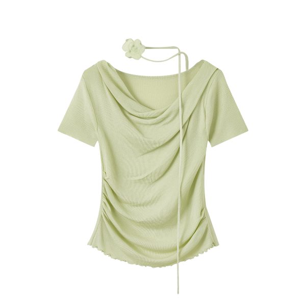 Dopamine Green Loose Short-Sleeve T-Shirt, Summer Knit Top for May Day Outings, Casual Style, Perfect for Photoshoots and Everyday Wear