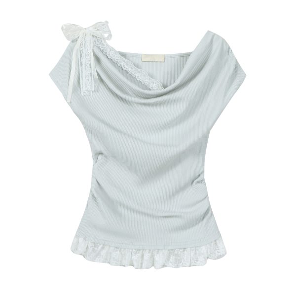 Dopamine Yellow Ruffled Short Sleeve T-Shirt for Women, Lace Trim Fake Two-Piece Top, Summer 90s Y2K Style