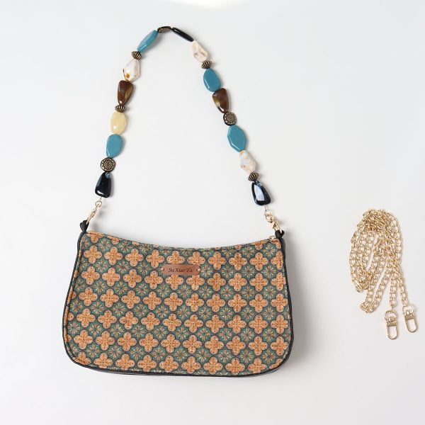 Double-Sided Floral Retro Underarm Bag with Beaded Strap, Vintage Chinese Style Hanfu Crossbody Bag, Unique Niche Design