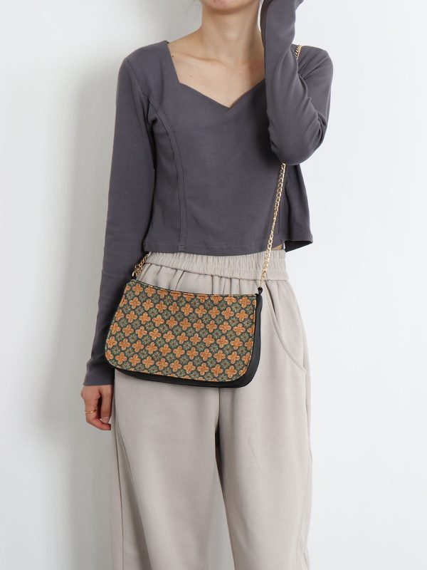 Double-Sided Floral Retro Underarm Bag with Beaded Strap, Vintage Chinese Style Hanfu Crossbody Bag, Unique Niche Design