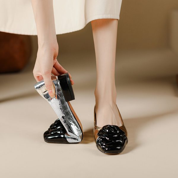 Elegant Camellia Flats for Women - Soft French Square-Toed Slip-On Shoes, Vintage-Inspired Grandma Style, Perfect for Everyday Wear