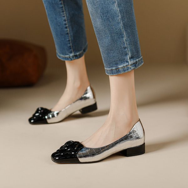 Elegant Camellia Flats for Women - Soft French Square-Toed Slip-On Shoes, Vintage-Inspired Grandma Style, Perfect for Everyday Wear