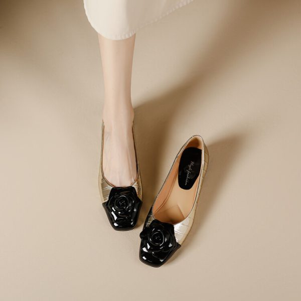 Elegant Camellia Flats for Women - Soft French Square-Toed Slip-On Shoes, Vintage-Inspired Grandma Style, Perfect for Everyday Wear