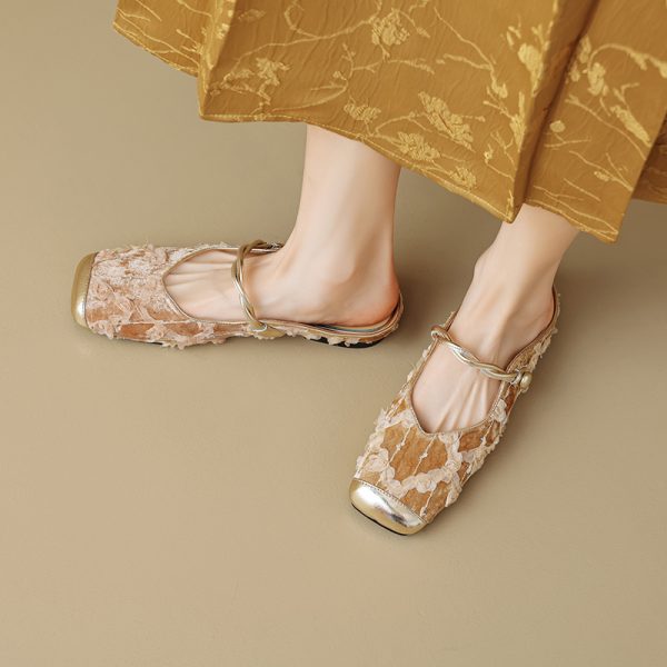 Elegant Chinese-Style Retro Flat Half-Drag Square-Toe Sandals for Women - Italian Corso Venezia Inspired Fashion Footwear