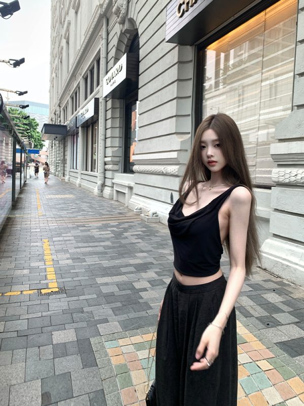 Elegant Drape Neck Backless Sleeveless Top for Women - Summer French Style Blouse, Chic Evening Wear, Perfect for Dinner Parties