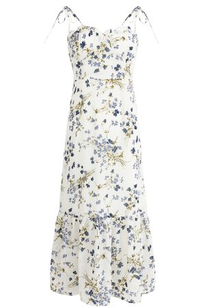 Elegant Floral Spaghetti Strap Long White Dress - French Style Summer Vacation 2025 Women's Fashion