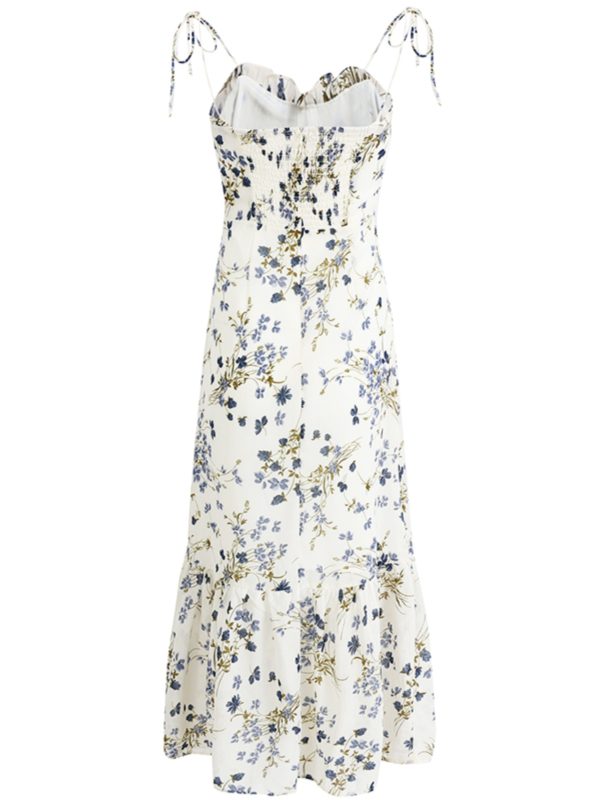 Elegant Floral Spaghetti Strap Long White Dress - French Style Summer Vacation 2025 Women's Fashion