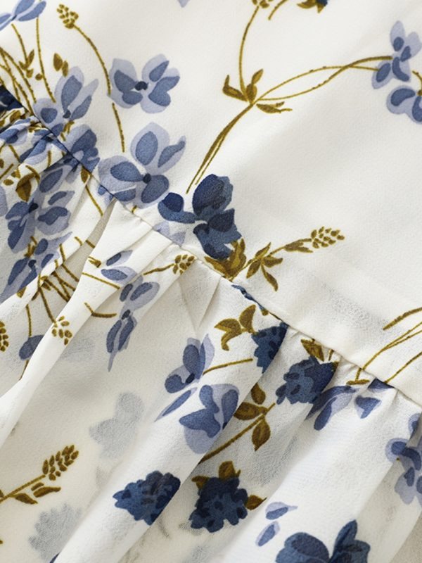 Elegant Floral Spaghetti Strap Long White Dress - French Style Summer Vacation 2025 Women's Fashion