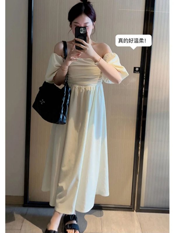Elegant French-Style One-Shoulder Plus Size Dress for Summer - Flattering for Curvy Figures, Hides Belly, Cinches Waist