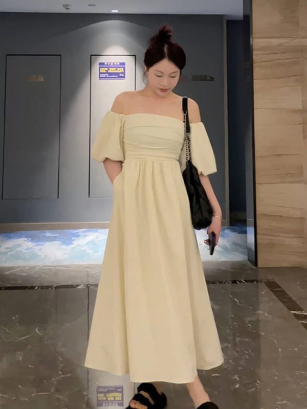 Elegant French-Style One-Shoulder Plus Size Dress for Summer - Flattering for Curvy Figures, Hides Belly, Cinches Waist