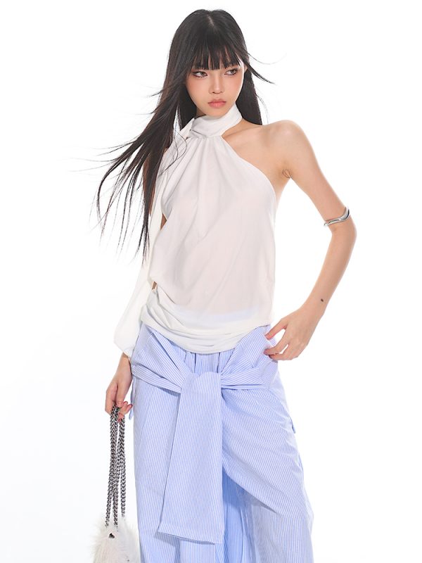 Elegant High-End Ribbon Neck Hanging Waist Vest Outerwear Top for Women - 2025 Early Autumn Style, Chic Fashion Essential