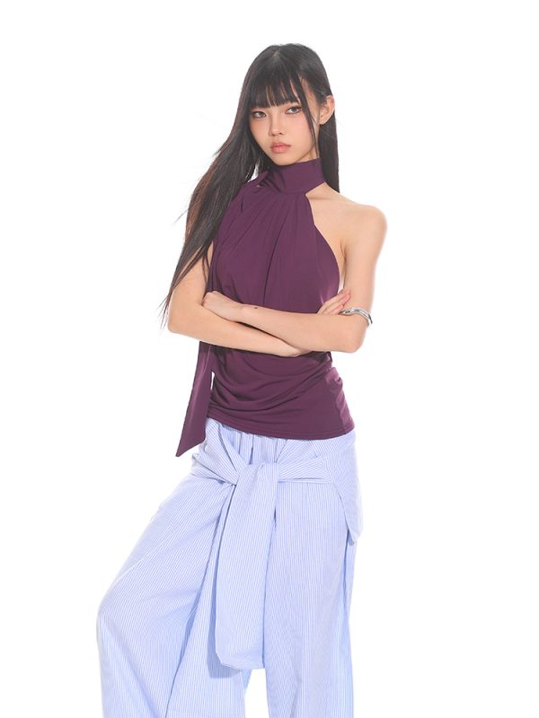 Elegant High-End Ribbon Neck Hanging Waist Vest Outerwear Top for Women - 2025 Early Autumn Style, Chic Fashion Essential