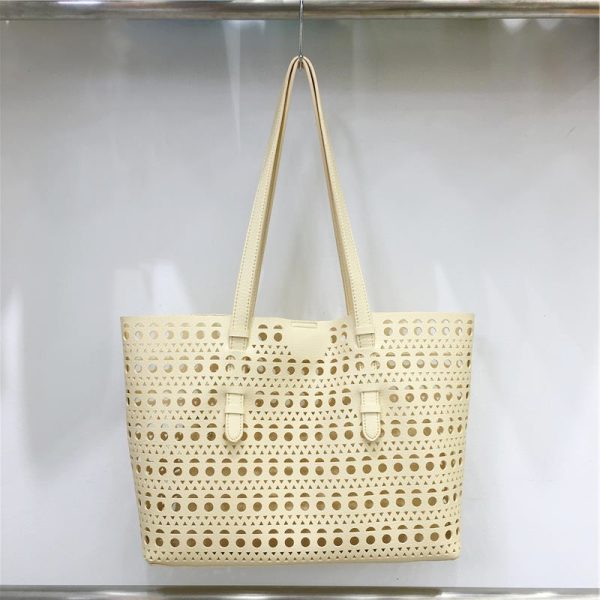 Elegant Hollow Carved Tote Bag - High-End Large Capacity Handbag with Detachable Pouch for Spring/Summer Fashion