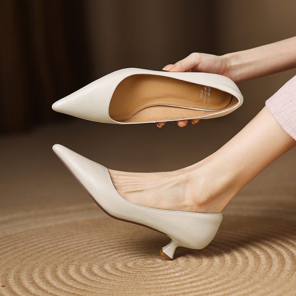 Elegant Minimalist Genuine Leather Pointed Toe Kitten Heel Shoes for Women - Office Professional Commuter Style