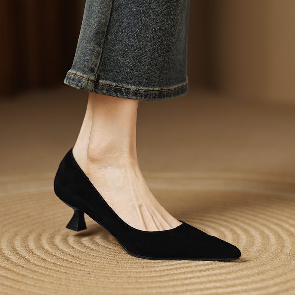 Elegant Minimalist Genuine Leather Pointed Toe Kitten Heel Shoes for Women - Office Professional Commuter Style