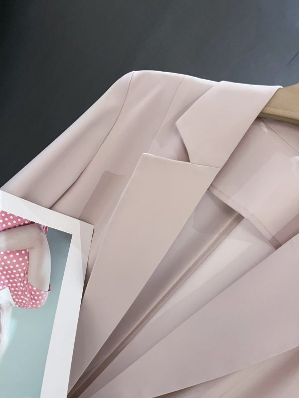 Elegant Nude Pink Blazer Jacket for Women - Thin Summer Style with Three-Quarter Sleeves, Trendy Fashion 2025