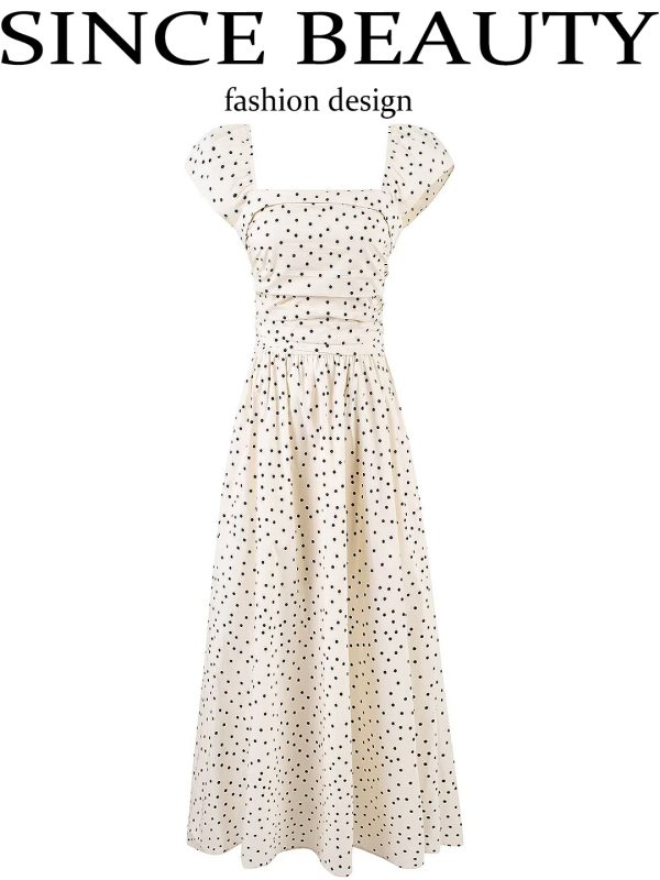 Elegant Off-White Polka Dot Dress for Women - French Style Long Dress, Summer 2025 Fashion, Chic and Sophisticated Look