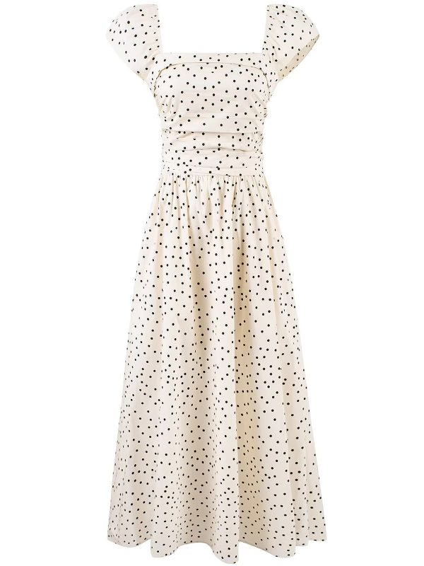 Elegant Off-White Polka Dot Dress for Women - French Style Long Dress, Summer 2025 Fashion, Chic and Sophisticated Look