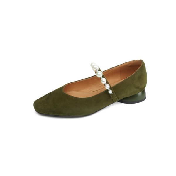 Elegant Pearl Mary Jane Shoes for Women - French Style Suede Square Toe Wedge Heels, Chic Fashion Footwear for Any Occasion